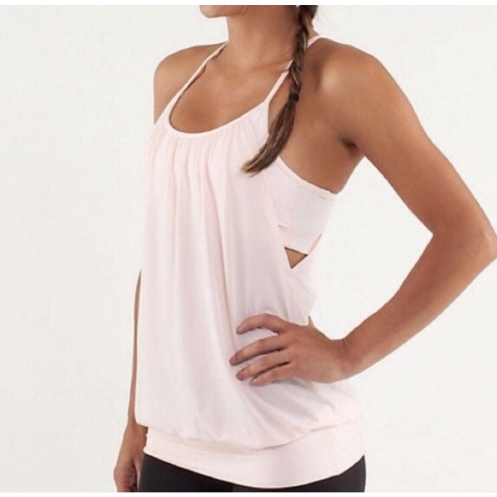 Lululemon Practice Freely Tank Racerback Striped Sports Bra Size 6 Light Pink